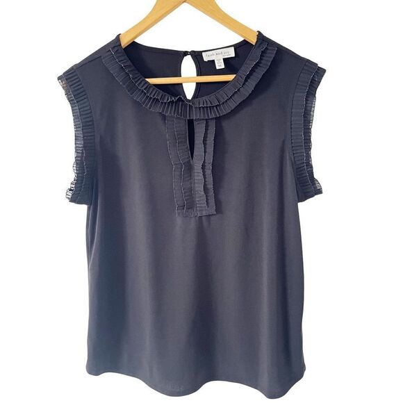 Faith and Joy Black Ruffle Drop Shoulder Blouse - Picture 1 of 6